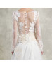 Long Sleeve Ivory Lace Tulle Illusion Buttons Back Wedding Dress